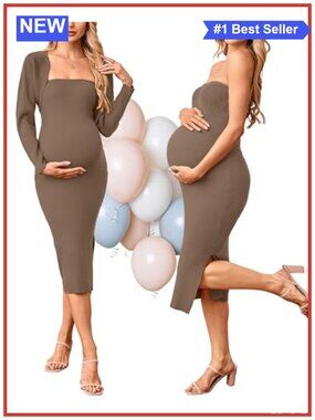 Maternity 2-Piece Midi Dress Set with Long Sleeve Cardigan